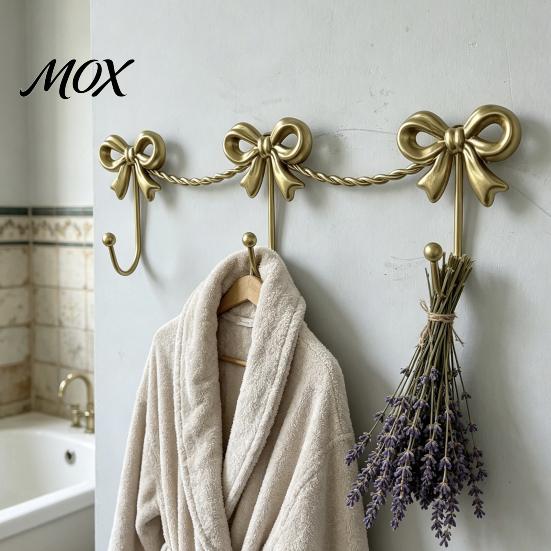 Metal Three Link Hook Iron Art Bow Triple Hook, Wall Mounted Decorative Hanger, French Relief Style Gold Organizer for Entryway Bathroom And