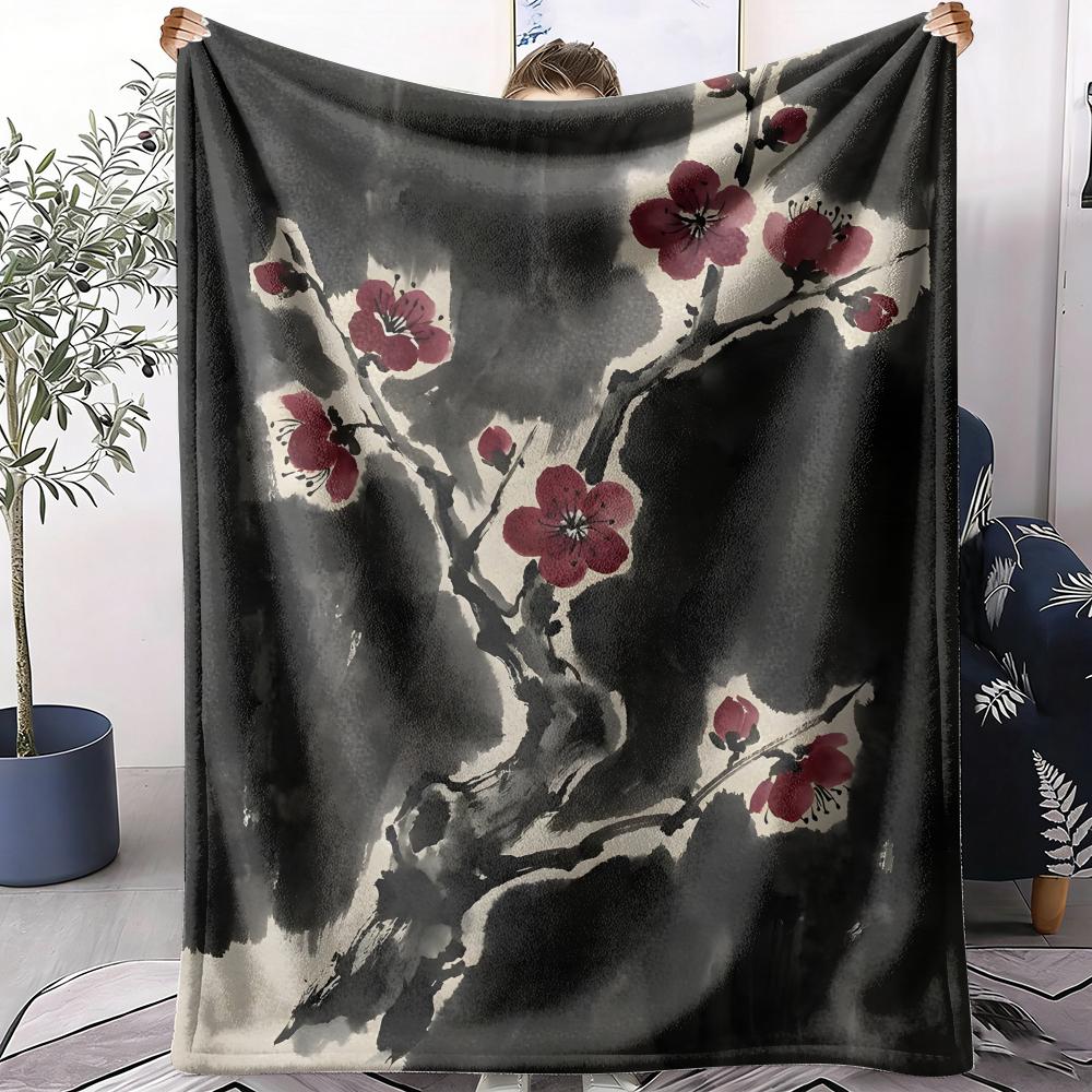 Plum Blossom Throw Soft Flannel AC Blanket Lightweight Summer Nap Throw Cozy  Blanket for Sofa Bed Travel Home