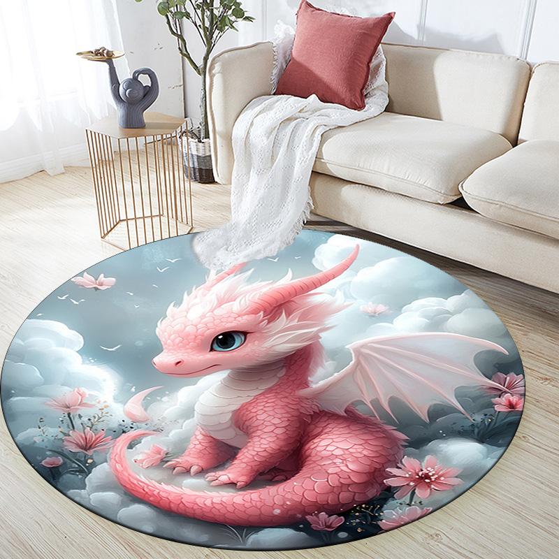 Pink Dragon Round Area Rug,Carpet Rug for Living Room Bedroom Sofa Playroom Decor,Non-slip Floor Mat