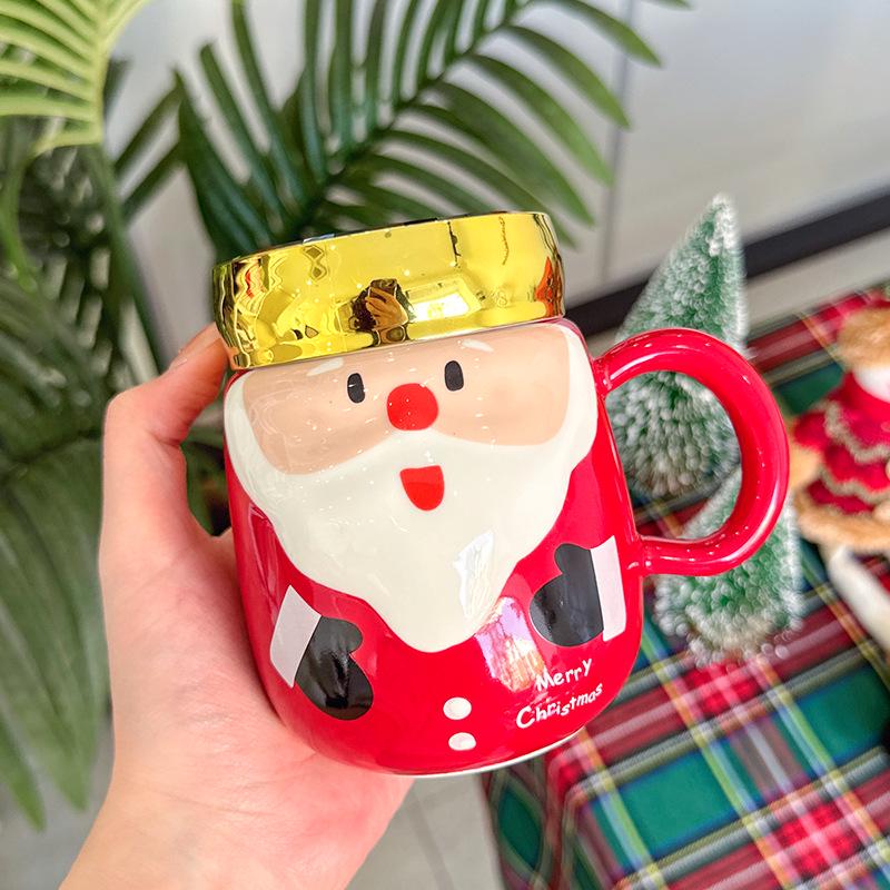 Cute Santa Claus Ceramic Mug Pair with Gift Box - Perfect for Boyfriend & Girlfriend