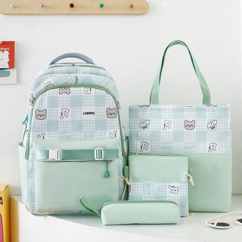 Schoolbag Junior High School School Bag Girls Plaid Elementary School Girls Grade 3 to 6 High School Large Capacity Waterproof Shoulder Set