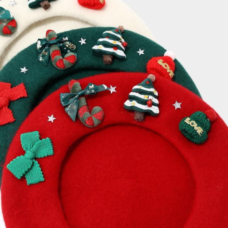 Women S Christmas Style Beret Bow Decorated Winter Autumn Warm Hat