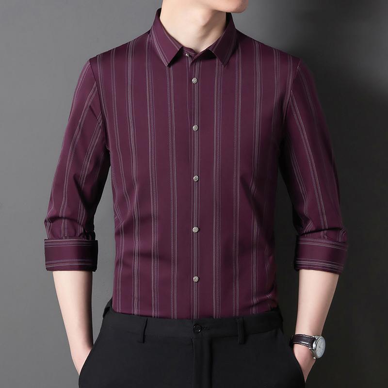 Elegant Classic Design Slightly Stretch Button Up Shirt, Men's Clothes Iron-Free Long Sleeve Dress Shirts For Spring Fall Winter