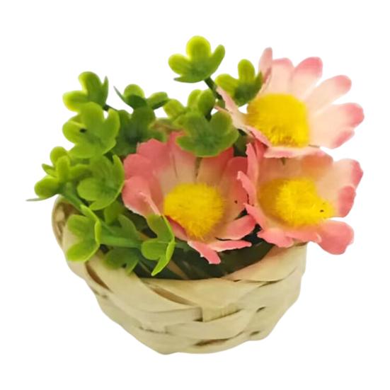 

Миниатюрная цветочная корзина, реалистичная мини-корзина с цветочными растениями, игрушка 1/12, крошечная модель корзины, украшение для кукольного домика, аксессуары для украшения сада C