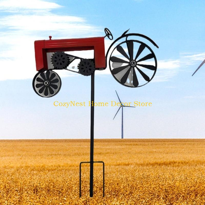 92MF Farmhouses Iron Tractor Windmill Spinner With Rotating For Patios Landscape