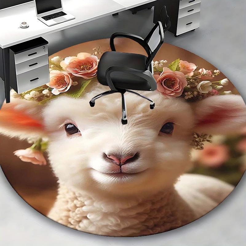 1pc Anime Design Flower Crown Lamb Round Carpet - Office Chair Mat, Non-Slip Rug for Home Decor, Suitable for All Seasons D009