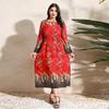 Round Necked Dress Long Sleeve High Waist Dress for Women Ethnic Style Printed Dress Plus Size Tie Up Dress Loose Versatile Dress Oversized Dress