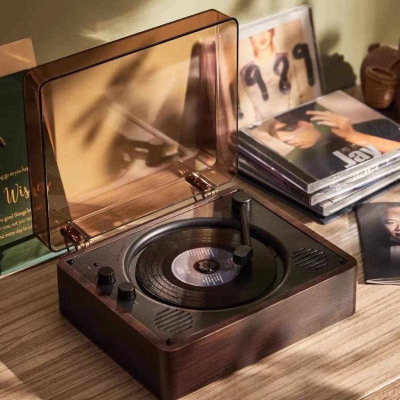 10W 5V Vintage Vinyl CD-Player Mobiler Bluetooth-Soundsystem mit großem Akku Stereo-Doppellautsprecher Plattenspieler