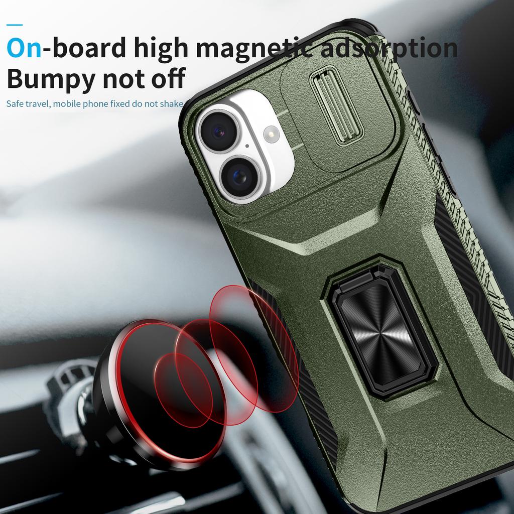 For iPhone 16 Case Camshield Kickstand TPU+PC Anti-Slip Phone Cover