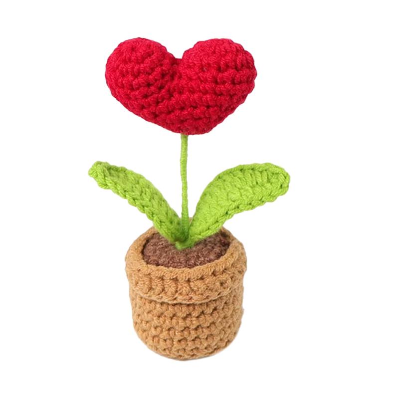 Handmade Heart-Shaped Felt Potted Plant Valentine's Day Gift Knitted Flower Pot Christmas Mothers Day Gift Home Table Decoration