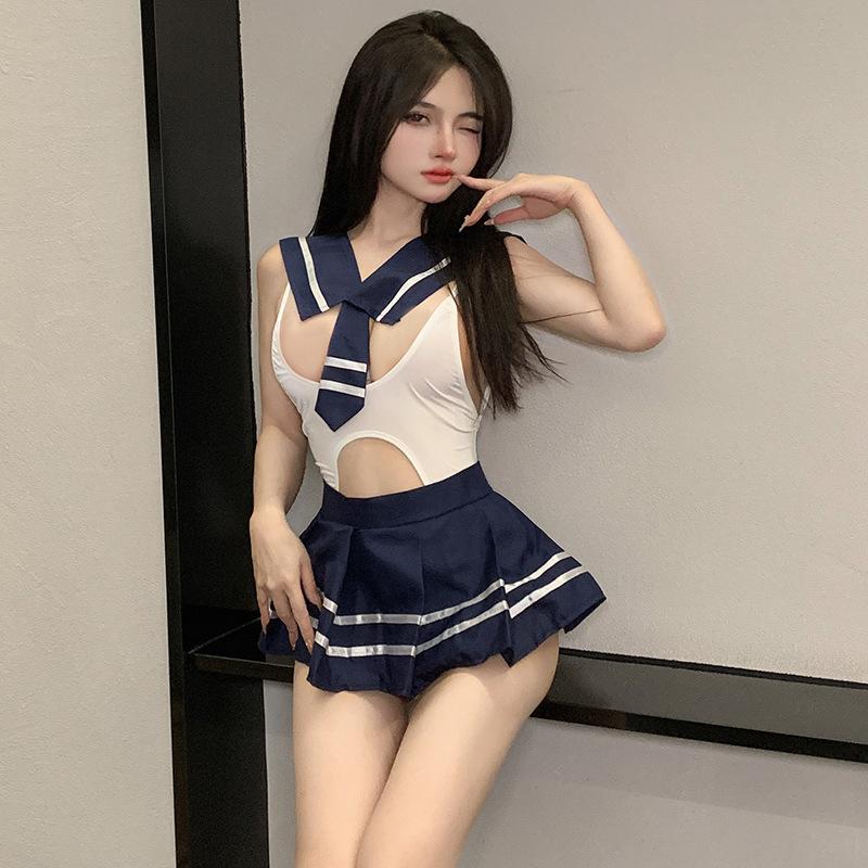 Erotic Crotchless Sexy Lingerie Women School Girl Maid Dress T Pants Costume Set Lolita Cosplay Costumes Servant Role Play Suit