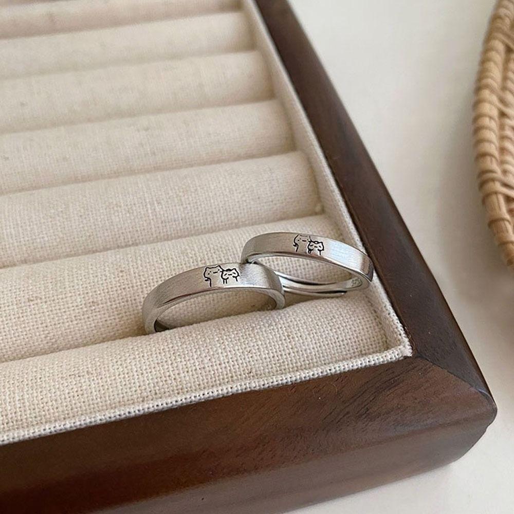 Valentine's Day Wedding Couple Open Rings Kroean Ring Romantic Silver Jewlery Cat Finger Ring