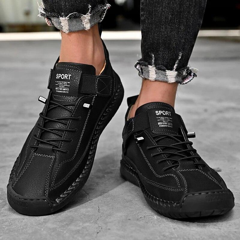 Äkta Läder Herr Casual Skor Andningsbara Sneakers Mode Brittisk Stil Loafers Herr Designer Båtskor