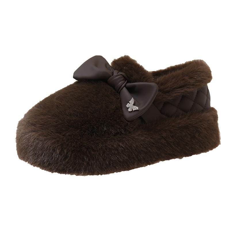 

Thick-soled bow hairy drag women wear 2025 new Internet celebrity fashion velvet warm bag head cotton shoes in autumn and winter 40