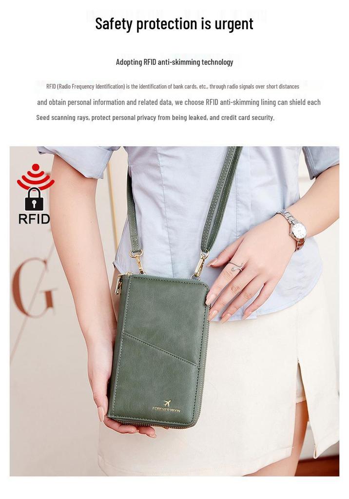 Multi-Functional RFID Anti-Theft Passport Crossbody Bag with Double Zipper