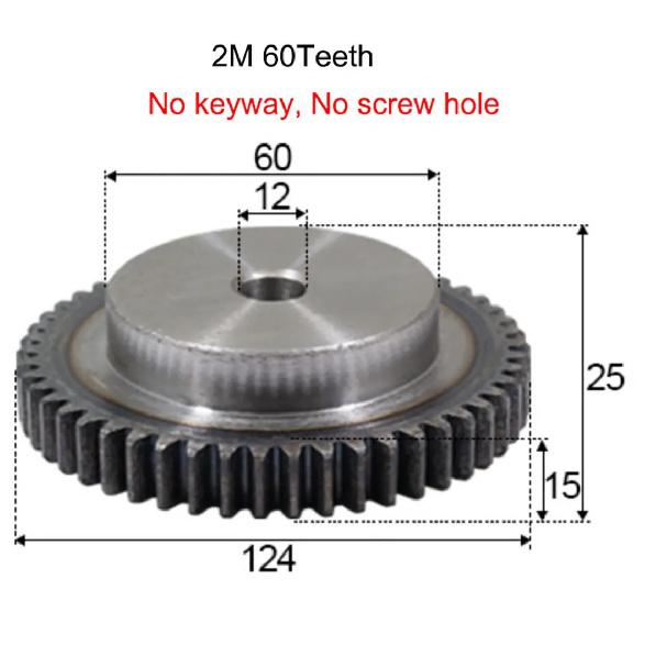 1Pcs 2 Module Spur Gear 21T/22T/23T-60T 45# Steel Motor Gear 2M Mechanical Transmission Gear Process Hole 10/12mm