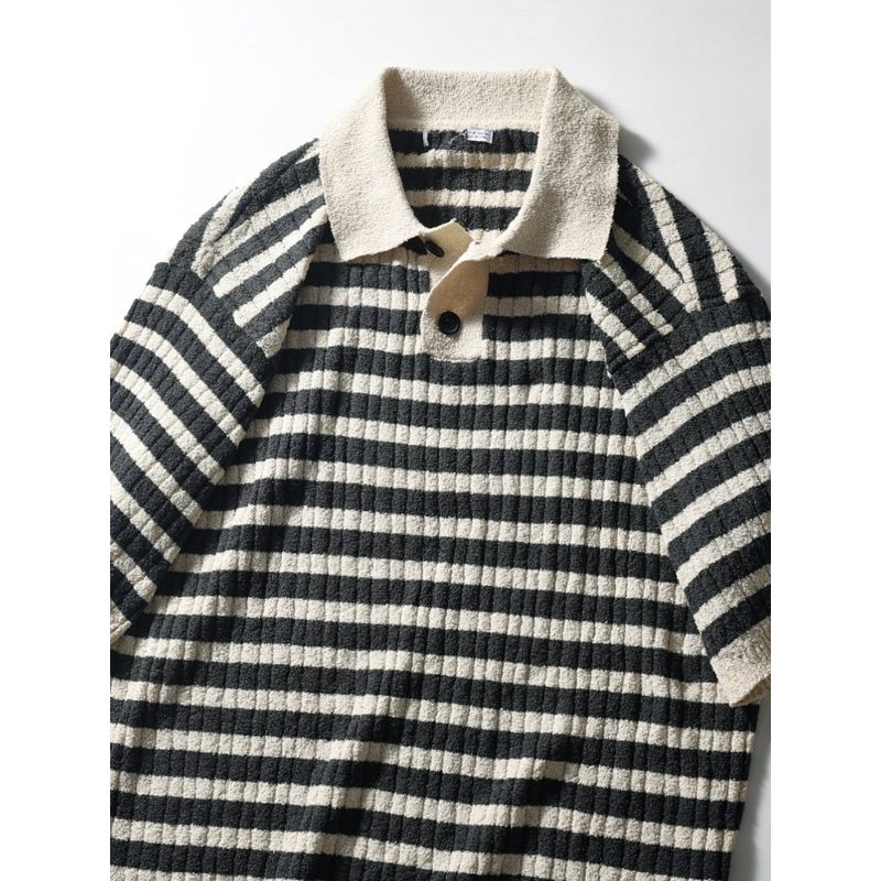 American Knitting Stripes Polo Shirt Men's Short-Sleeved Summer Shirt Loose Clothes Export Menswear T-shirt Collar T-shirt