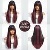 Zwarte Highlights Roze Synthetische Pruik met Pony Lange Rechte Zwarte Highlights Rode Pruik Voor Vrouwen Cosplay Feest Kerstpruik 26inch