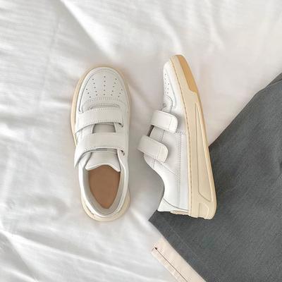 Velcro Thick-Soled Sports Casual Little White Shoes Women'S Spring And Autumn Leather Round Head Height-Increasing And Thin Board Shoes