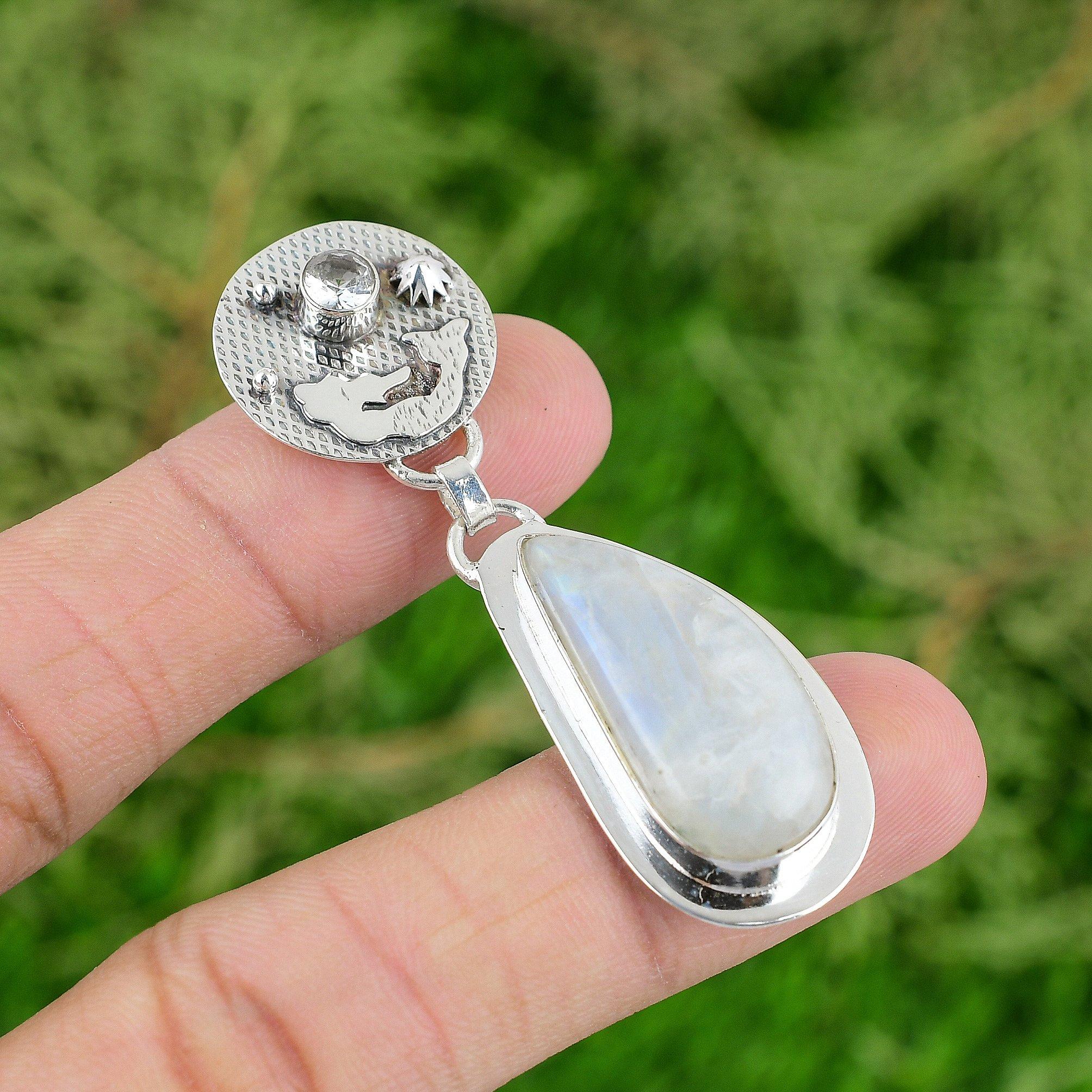 

Серебро 925 пробы Радужный лунный камень Драгоценный камень Белый топаз Новый кулон-безель Русалка