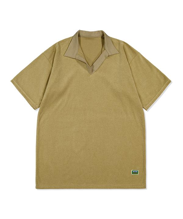 Green Butter Terry Open-Collar Dress (Khaki Beige)