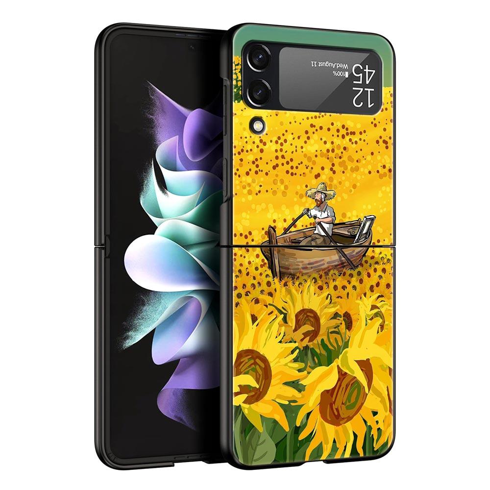 Case for Samsung Galaxy Z Flip 3 4 5 6 Folding Van Gogh Sunflowers The Starry Night For Samsung Z Flip4 Flip5 PC Hard Cover