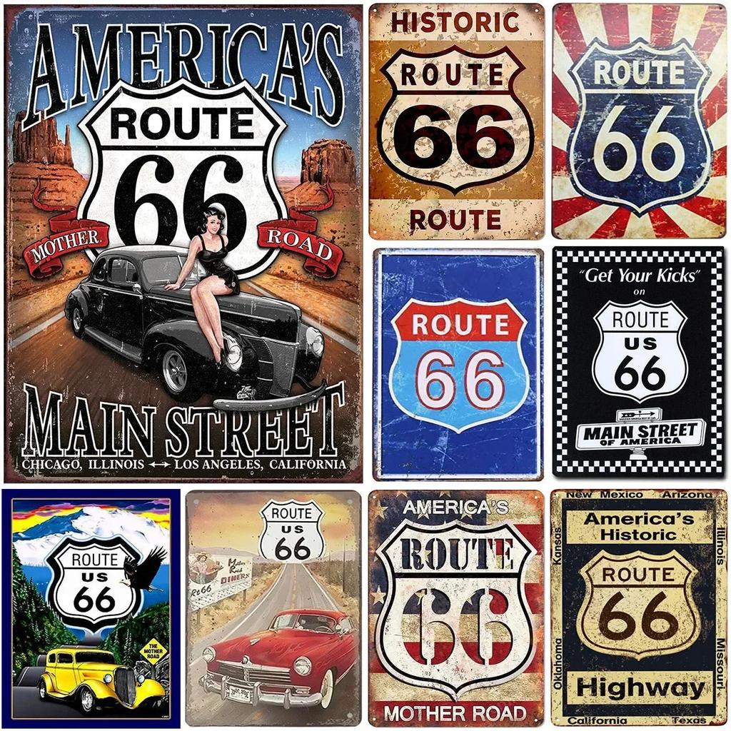 USA Route Metal Signs Wall Poster Plaque Warning Sign Vintage Iron Painting Decoration for Home Cafe Living Room Club Bar