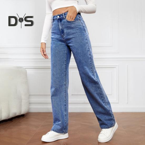 Dámské Džíny Vysoký pas Zip Zapínání na knoflík Jednobarevný Slim Fit Široká noha Retro Rovné kapsy Měkké stálobarevné Dámské Džínové kalhoty