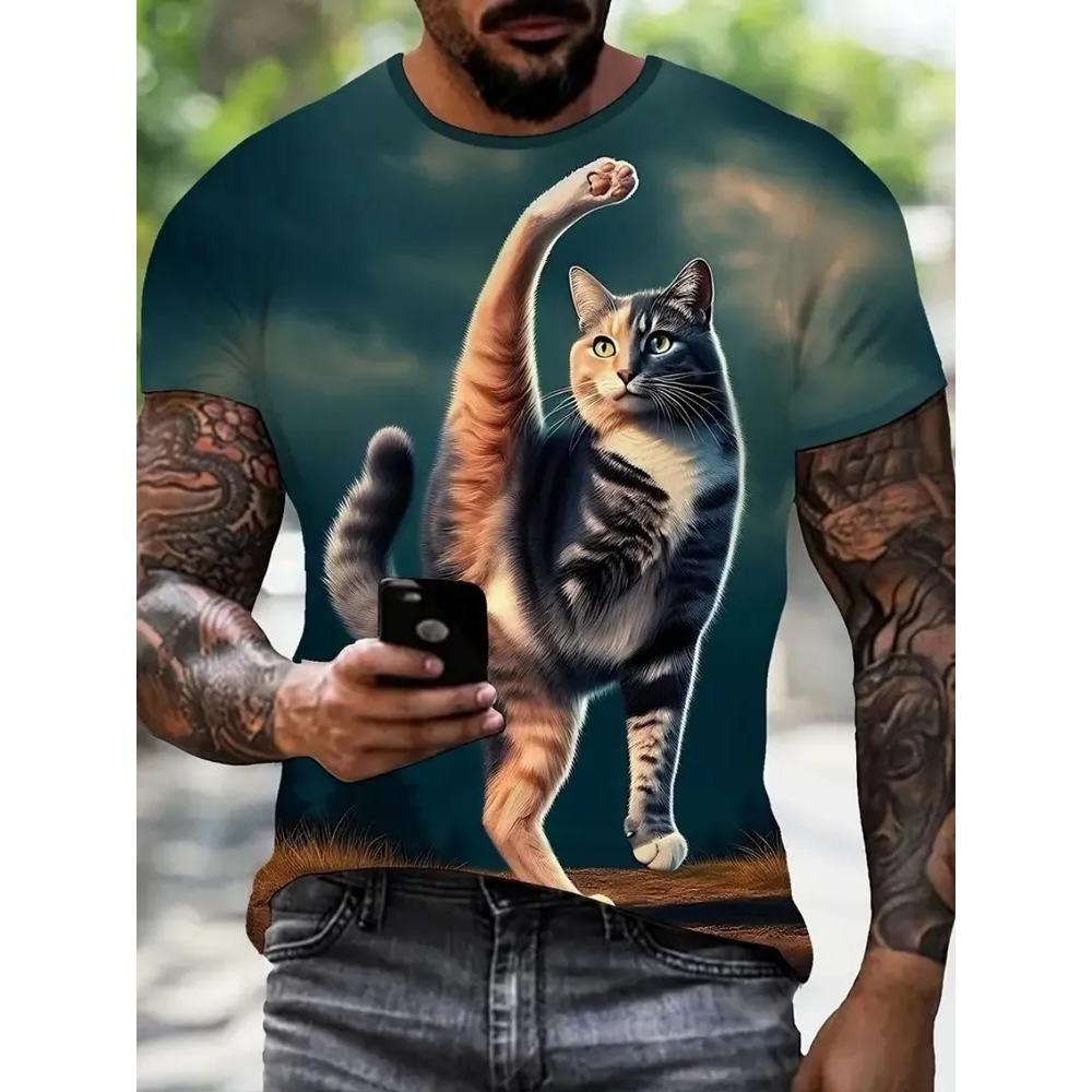 Summer Men's Fun Animal Print Oversized Loose Casual T-shirt Fashionable Comfortable Soft Breathable Short Sleeved T-shirt