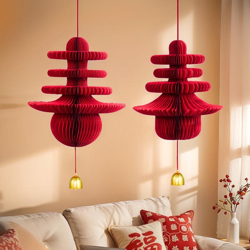 New Year Paper Ornament Decoration Lanterns Wedding Decoration 3D Honeycomb Gourd Decorative Pendant Horse Year 2026 Door Decor