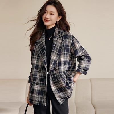 Coat Winter New Loose Plaid Fashion Versatile Suit Collar Coat Women