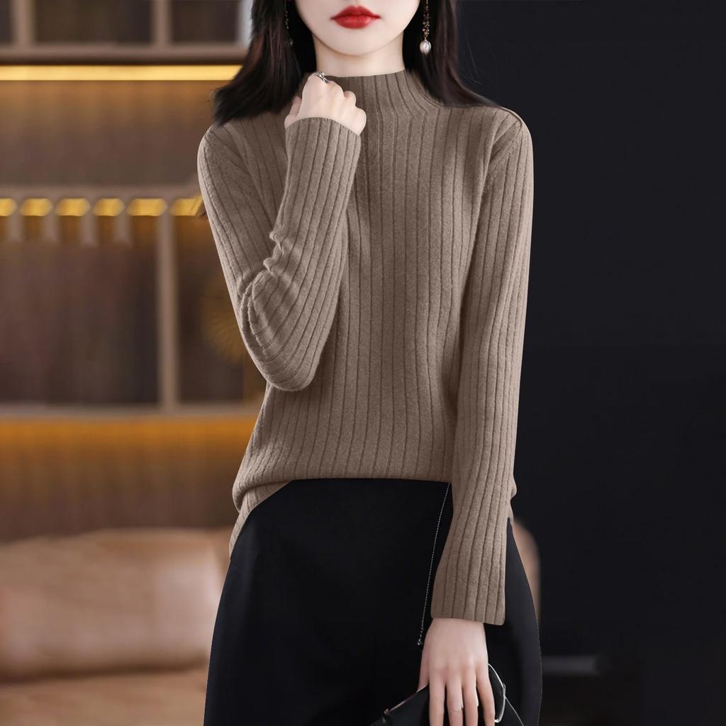 Women's Fashion Long Sleeve Solid Color Pullover Turtleneck Base Sweater Top