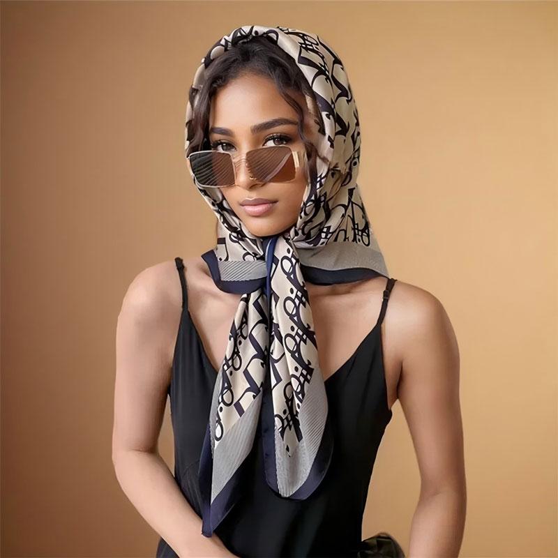 Ladies' Silk imitation Scarf Vintage Fashionable Versatile Printed Silk Spring Hair Band Hijab Sunsceen Neckerchief Shawl Wraps