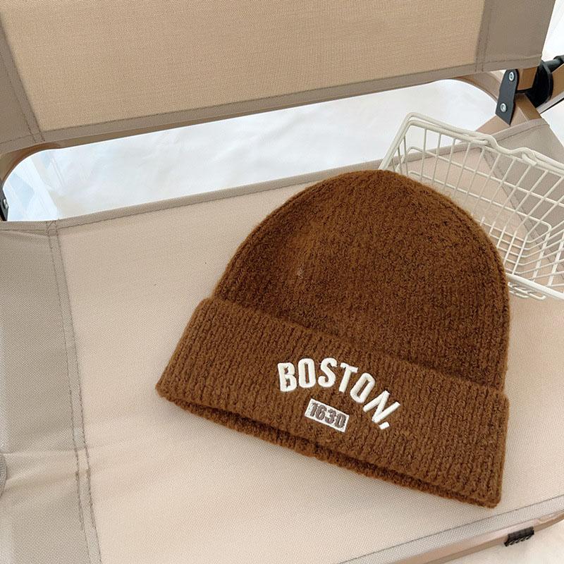 Letter Embroidered Kids Beanie Cap Winter Warm Knitted Wool Hat for Boy Girl Korean Solid Color Children Skullcap 3-10Y