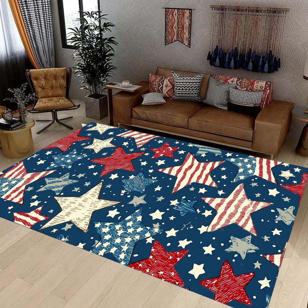 American Flag Pattern Area Rug for Living Room Bedroom Home Decor Patriotic USA Flag Design Non Slip Mat Modern Style Carpet