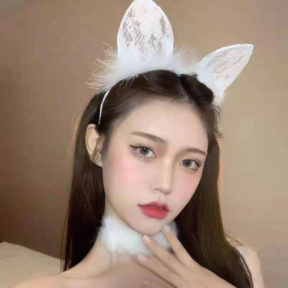 Thin Cat EarsHairband Bow Hair Band Fashion Lace Headband  Makeup