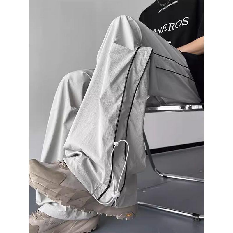 

European and American High Street Pants Women Hiphop American Quick-Drying Tactical Pants Summer Thin Vibe Style Design Wide Leg Pants Grey 3XL