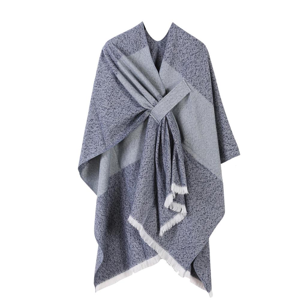 European & American Solid Color Imitation Cashmere Shawl Cape - Women's Autumn/Winter Warm Outerwear Scarf