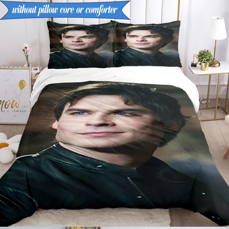 3PCS Two Men In Suits Damon Bedding Set,Including 1pc Duvet Cover And 2pcs Pillowcases Perfect for Bedroom, Dormitory, Fan Christmas Gift