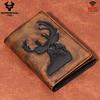 Men Leather Wallet Personalized Animal Pattern Short Wallet RFID Anti-theft Swipe Coin Purse with Photo Window