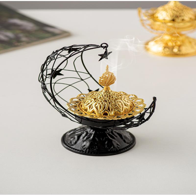 Moon-Shaped Metal Incense Burner Handheld Home Living Room Desktop Decor Ornament Stylish Aromatherapy Burner