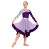 Girls Contemporary Worship Dance Dress: Long Sleeve with Invisible Zipper Back, Stylish Printed Patchwork & Color Block Irregular Hem