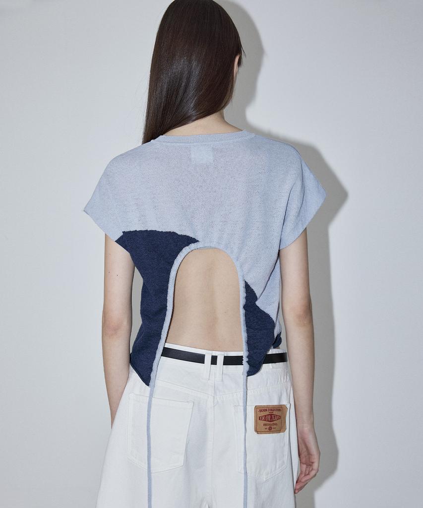 EN OR Two Tone Drawstring Knit Top - Blue