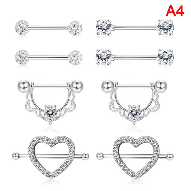 4Pairs Stainless Steel  Nipple Piercing Ring Set Heart Sexy Nipple