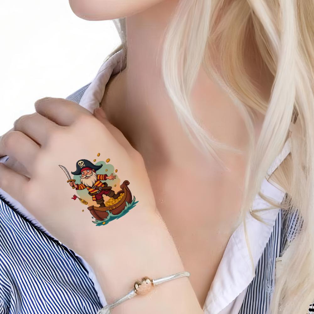 63pcs Temporary Tattoo Pirate Stickers Cartoon Treasure Illustrations Pirate Tattoos Waterproof Long-lasting Body Stickers For