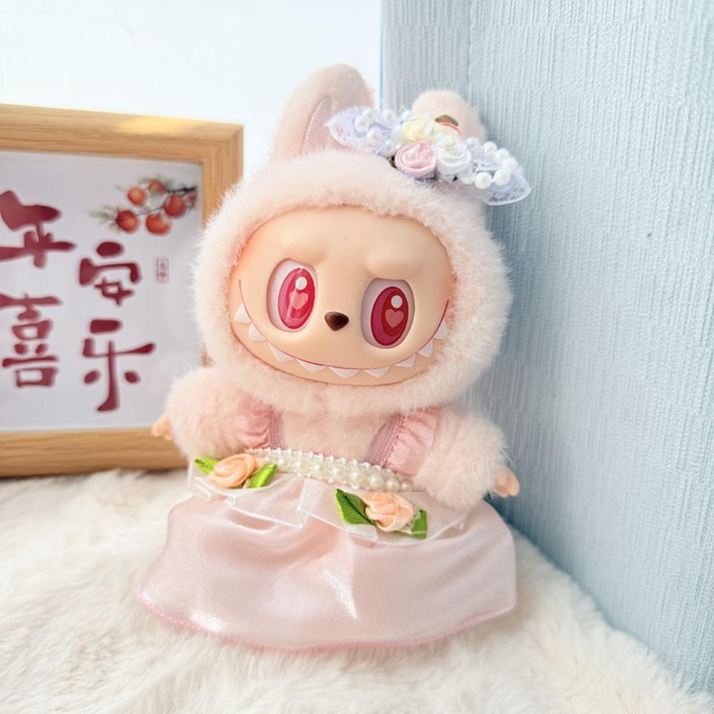 

Pearl Sitting Labubu Time Cloth Flower Style 17cm Plush Dolls Clothes Kids Girls Toys Style 2