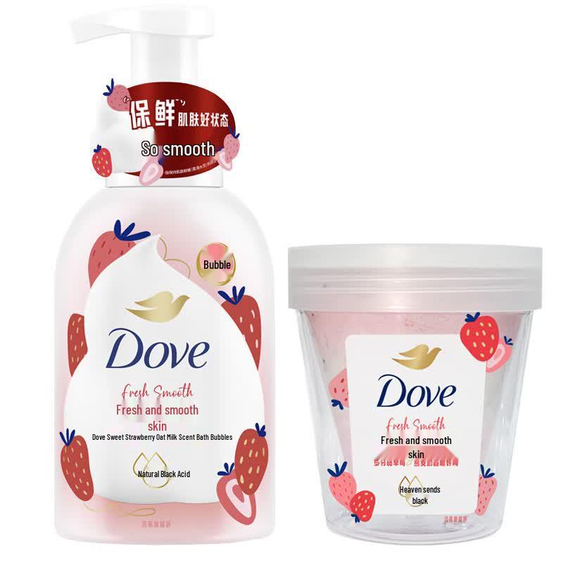 Dove Sweet Strawberry Oat Milk Scent Body Scrub & Shower Foam Set