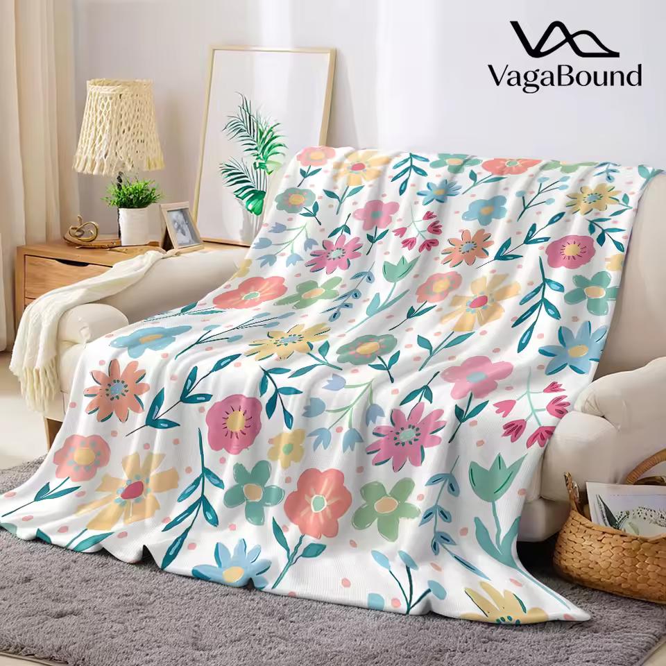pastel floral pattern Flannel Blanket Warm Soft Halloween Christmas Decorative Couch Warm Cozy All-Season Gift