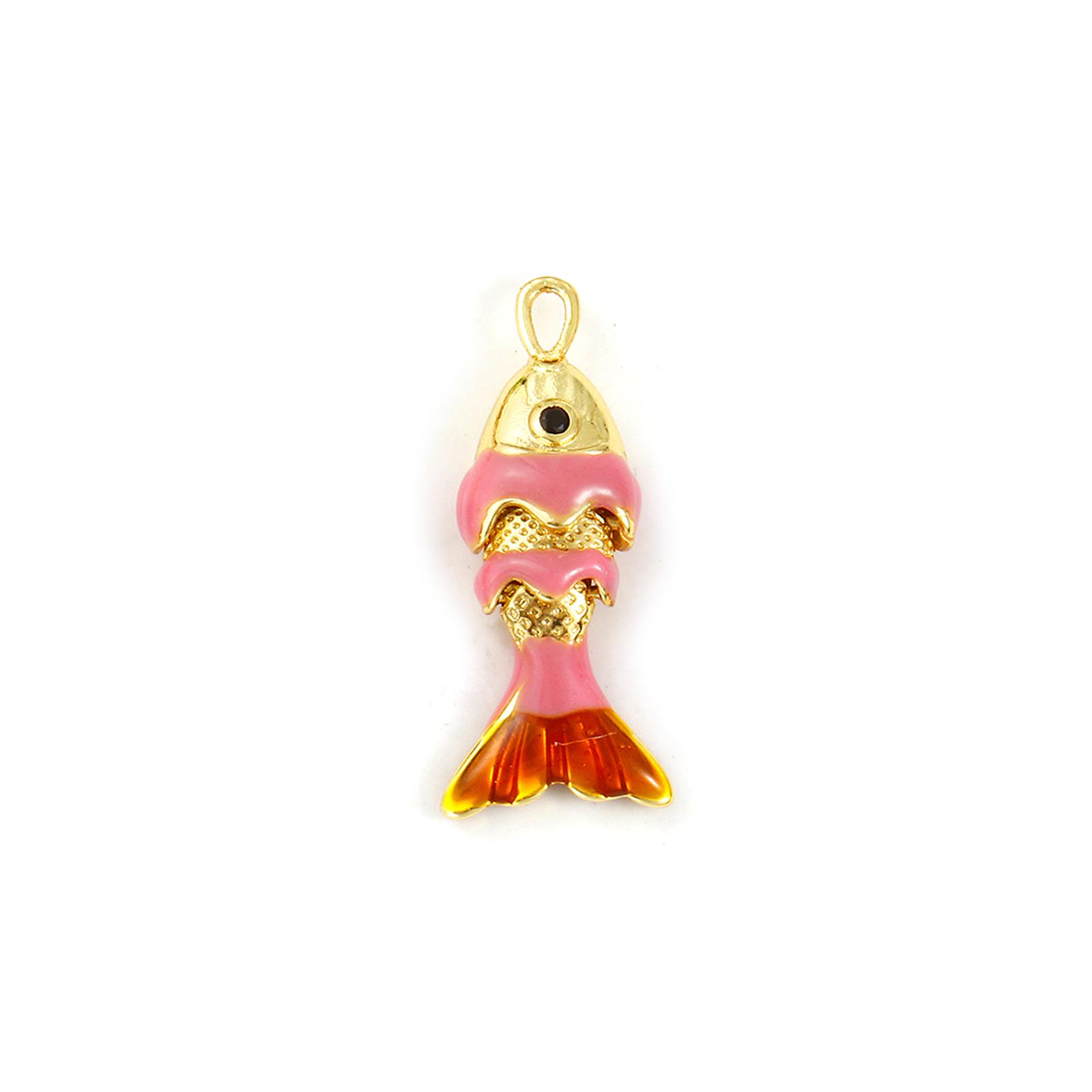 

1 PC Brass Ocean Jewelry Charms 18K Gold Plated Enamel Fish Animal 3D Movable Pendants For DIY Keychains Necklace 22mm x 9mm рожевий