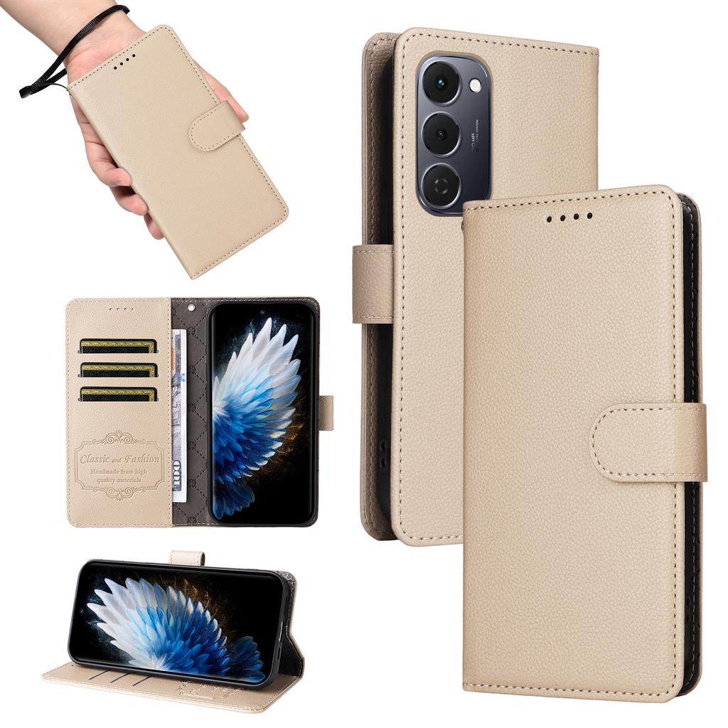For TECNO Spark 40 Pro+ 4G Case RFID Blocking 3 Card Slots PU Leather Phone Cover with Wrist Strap